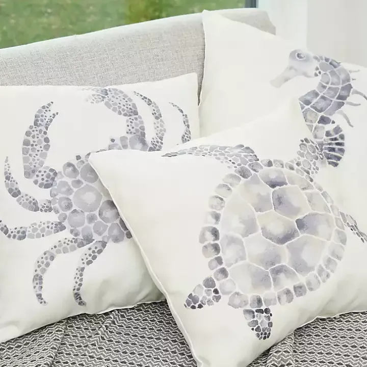 Blue Seahorse Outdoor Pillow