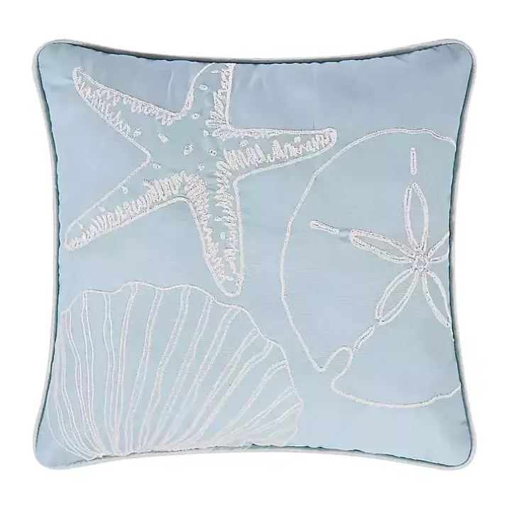 Blue Seashell Collage Pillow