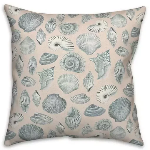 Blue Seashell Outdoor Throw Pillow