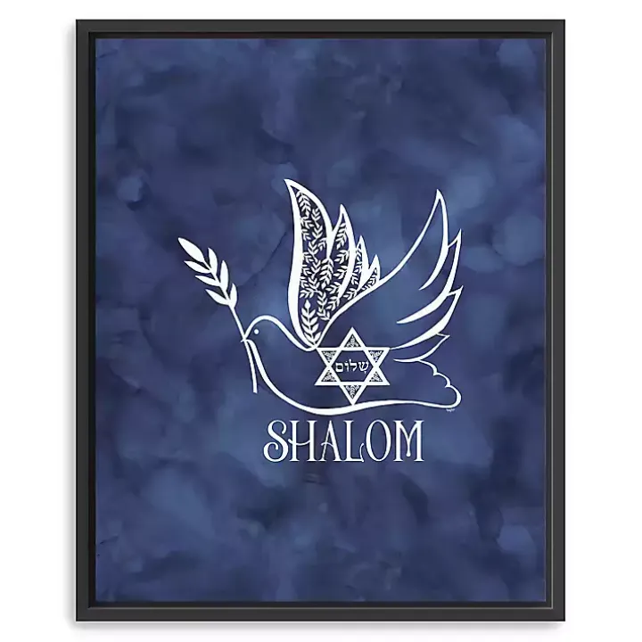 Blue Shalom Dove Framed Hanukkah Wall Art