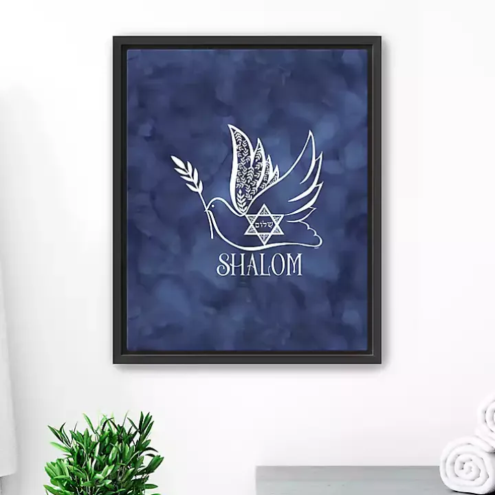 Blue Shalom Dove Framed Hanukkah Wall Art