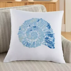 Blue Spiral Seashell Throw Pillow