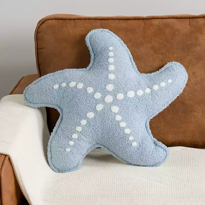 Blue Starfish Boucle Pillow