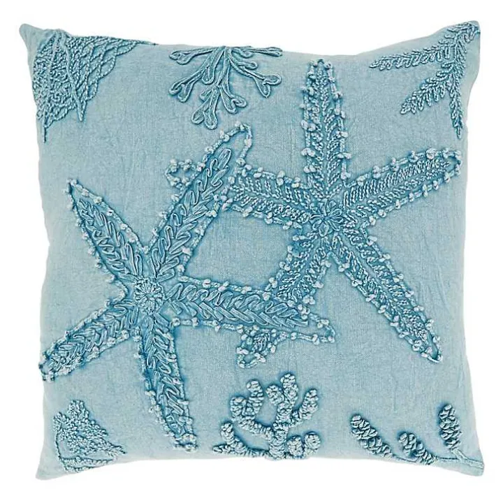 Blue Stonewashed Oceanic Starfish Throw Pillow