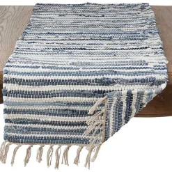 Blue Striped Chindi Cotton Table Runner