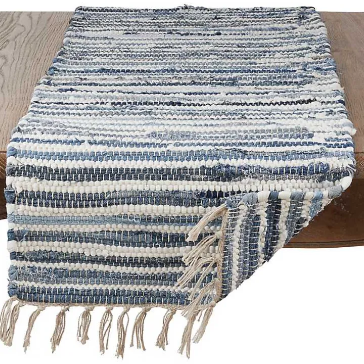 Blue Striped Chindi Cotton Table Runner