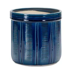 Blue Terracotta Abstract Decorative Pots, Set of 3