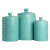 Blue Tide Ceramic Embossed Canisters, Set of 3