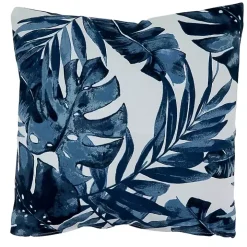 Blue Tropical Leaves Outdoor Throw Pillow