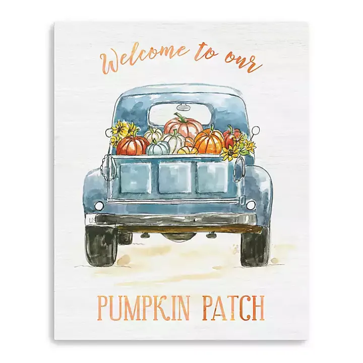 Blue Truck Pumpkin Patch Canvas Art Print