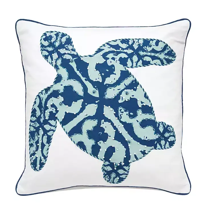 Blue Turtle Embellished Pillow