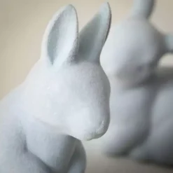 Blue Velveteen Ceramic Bunnies, Set of 2