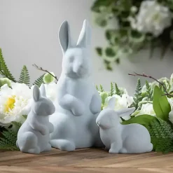 Blue Velveteen Ceramic Bunnies, Set of 2