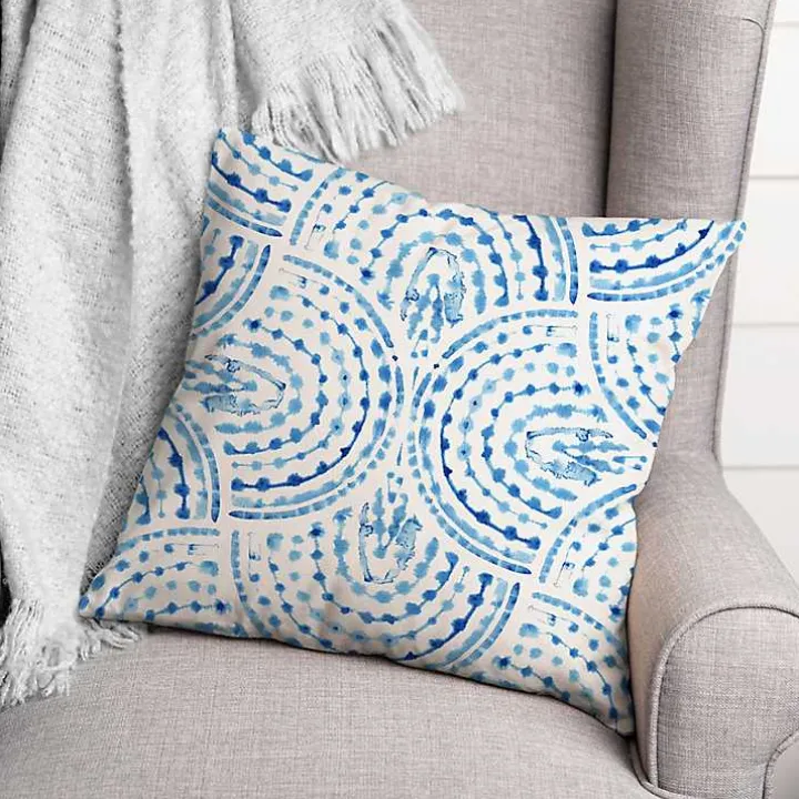 Blue Watercolor Arc Outdoor Throw Pillow