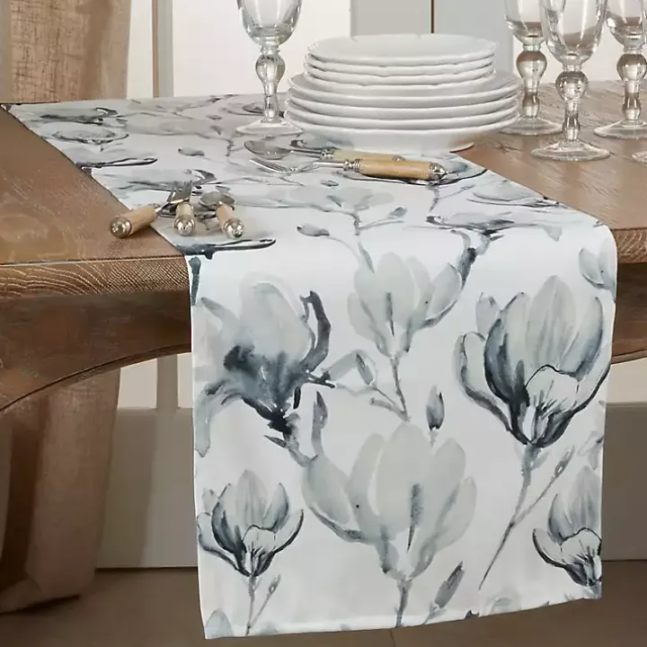 Blue Watercolor Floral Table Runner