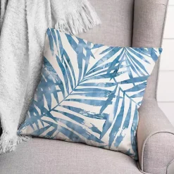 Blue Watercolor Leaf Outdoor Throw Pillow
