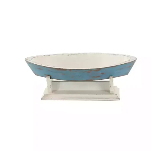 Blue Wood Boat Sculpture
