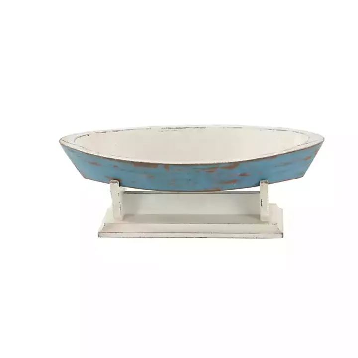 Blue Wood Boat Sculpture