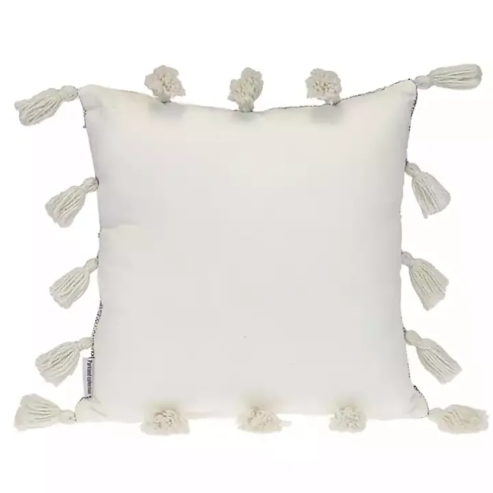 Blue Woven Texture Tassel Pillow