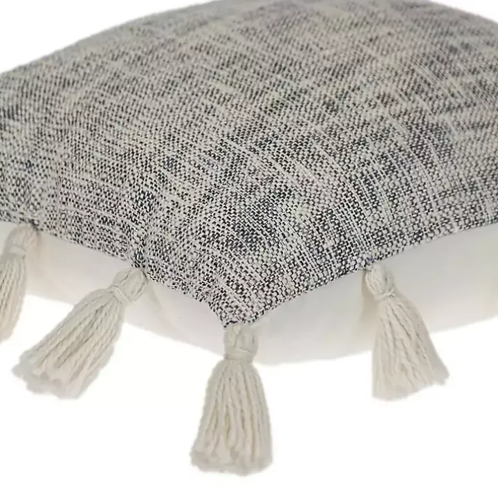 Blue Woven Texture Tassel Pillow