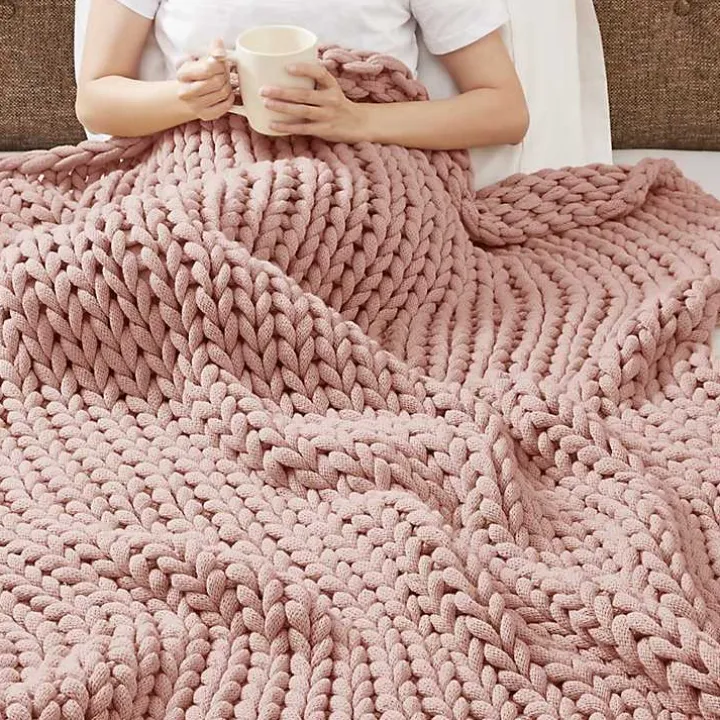 Blush Hand Made Chunky Double Knit Throw Blanket