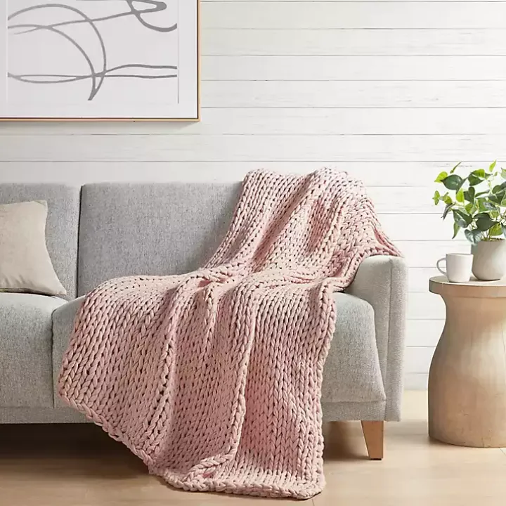 Blush Hand Made Chunky Double Knit Throw Blanket