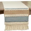 Boho Blue and Cream Woven Wool Table Runner