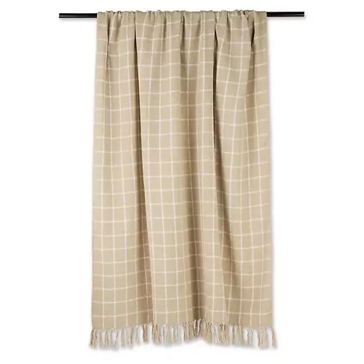 Brandy Tan Plaid Fringed Throw