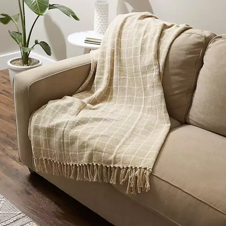 Brandy Tan Plaid Fringed Throw