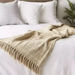 Brandy Tan Plaid Fringed Throw