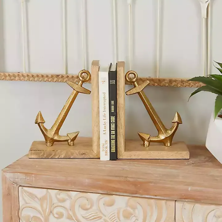 Brass Anchor Bookends, Set of 2