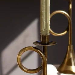 Brass Antique Trumpet Candle Holders, Set of 3
