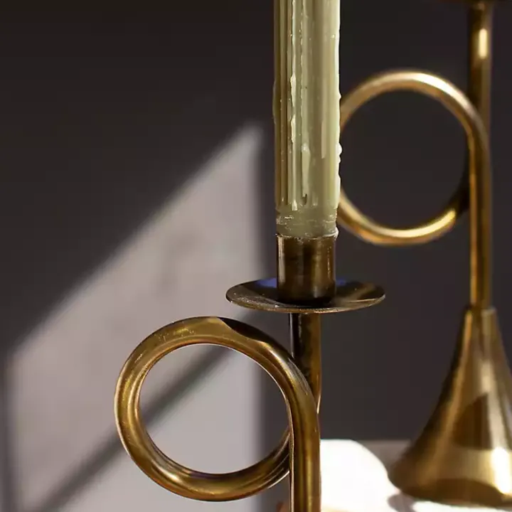 Brass Antique Trumpet Candle Holders, Set of 3