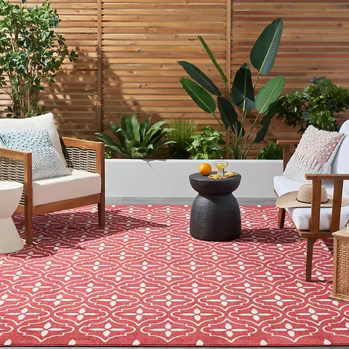 Brick & Ivory Quatrefoil Indoor/Outdoor Rug, 8x10