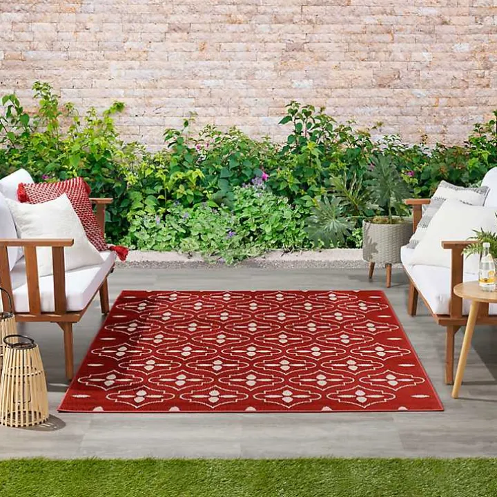 Brick & Ivory Quatrefoil Indoor/Outdoor Rug, 4x6
