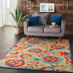 Bright Abstract Floral Outdoor Area Rug, 5x7
