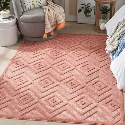 Bright Coral Diamond Outdoor Area Rug, 6x9