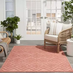 Bright Coral Diamond Outdoor Area Rug, 6x9