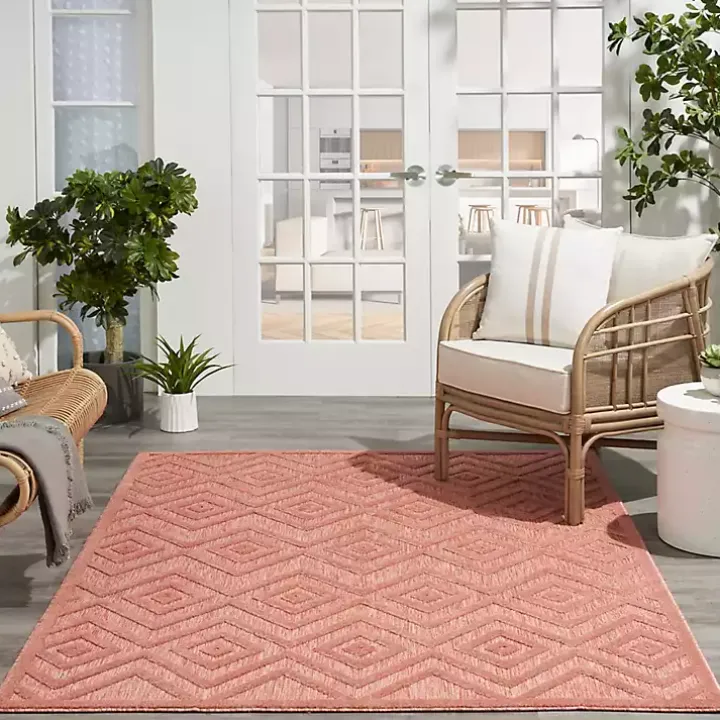 Bright Coral Diamond Outdoor Area Rug, 6x9