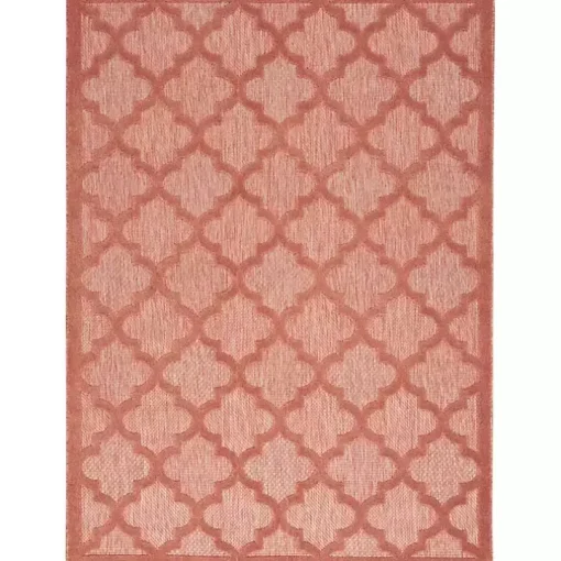 Bright Coral Trellis Outdoor Area Rug, 4x6