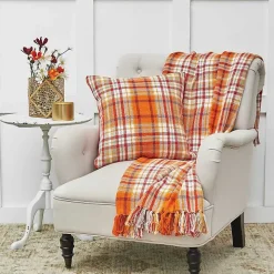 Bright Orange Harvest Plaid Throw