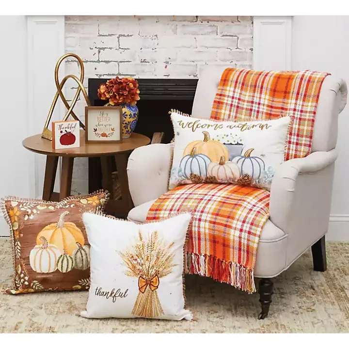 Bright Orange Harvest Plaid Throw