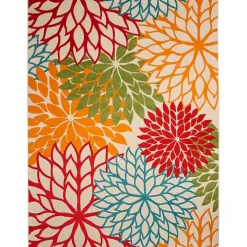 Bright Red Floral Burst Outdoor Area Rug, 6x9