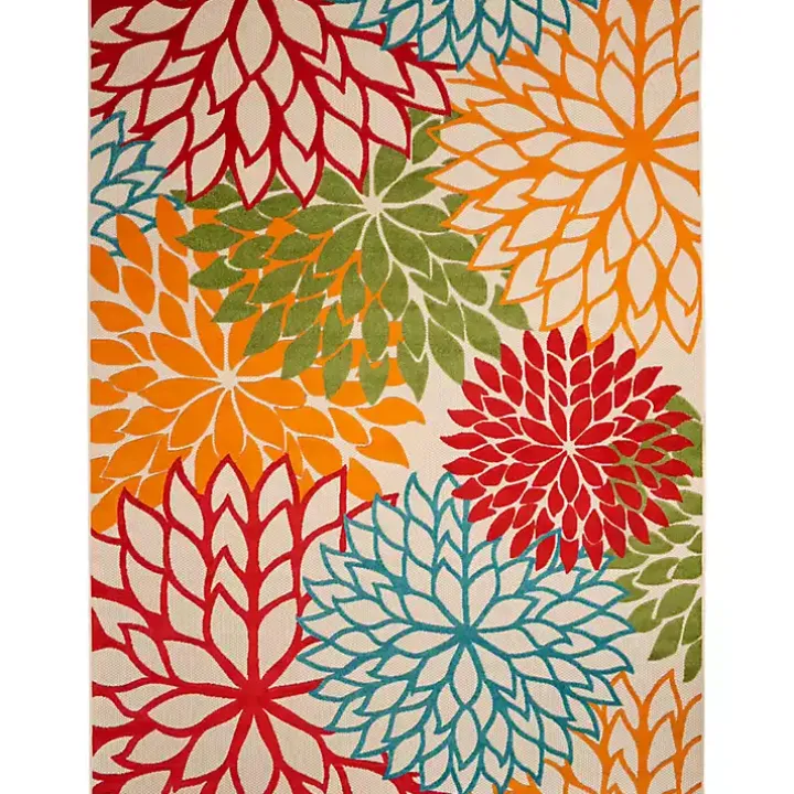 Bright Red Floral Burst Outdoor Area Rug, 6x9