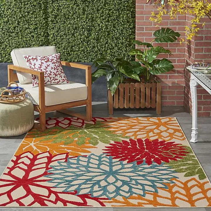 Bright Red Floral Burst Outdoor Area Rug, 6x9