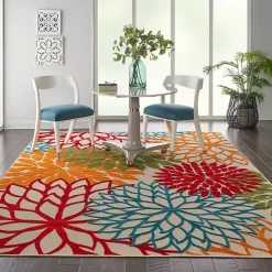 Bright Red Floral Burst Outdoor Area Rug, 6x9