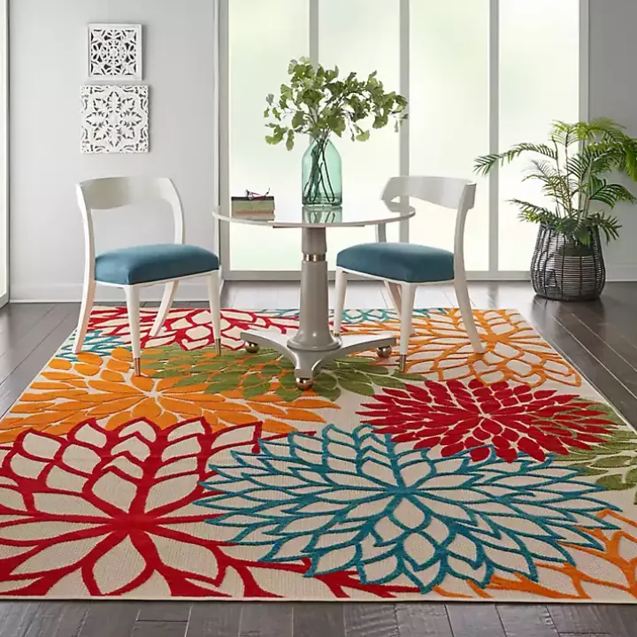 Bright Red Floral Burst Outdoor Area Rug, 6x9