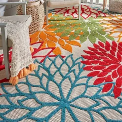Bright Red Floral Burst Outdoor Area Rug, 6x9