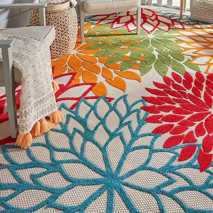Bright Red Floral Burst Outdoor Area Rug, 6x9