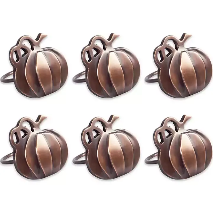 Bronze Metal Pumpkin Napkin Rings, Set of 6